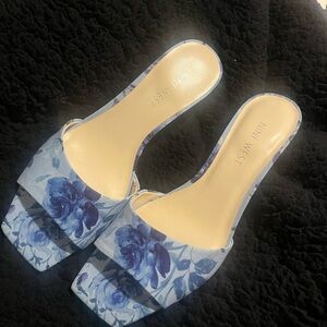 Nine West Blue Floral Mules